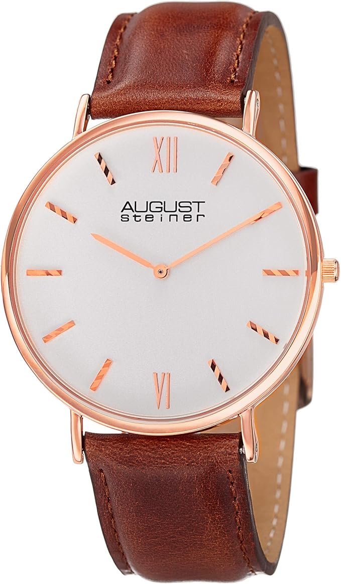 august steiner mens as8166rgbr 银盘玫瑰金石英手表